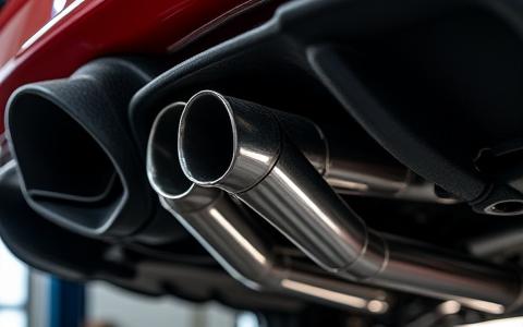 Sistema di scarico ad alte prestazioni in acciaio lucido montato su auto